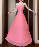 Ndyad Pink A-Line Chiffon Spaghetti Strap Backless Long Prom Dress Party Dress HZ1024
