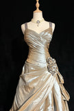Ndyad A-Line V-neck Satin Backless Long Prom Dress Formal Evening Dress Graduation Prom Dress HZ1024