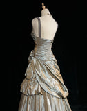 Ndyad A-Line V-neck Satin Backless Long Prom Dress Formal Evening Dress Graduation Prom Dress HZ1024