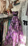 Ndyad Printed A-Line Temperament Sweetheart Neck Backless Party Dress Strapless Birthday HZ1024