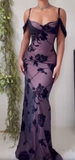 Ndyad Purple Satin Bodycon Dress Black Tulle Spaghetti Strap Ball Dress Birthday Dress HZ1024