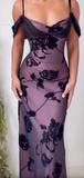 Ndyad Purple Satin Bodycon Dress Black Tulle Spaghetti Strap Ball Dress Birthday Dress HZ1024
