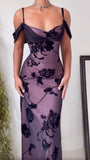 Ndyad Purple Satin Bodycon Dress Black Tulle Spaghetti Strap Ball Dress Birthday Dress HZ1024