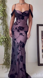 Ndyad Purple Satin Bodycon Dress Black Tulle Spaghetti Strap Ball Dress Birthday Dress HZ1024