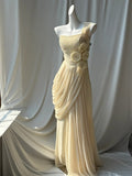 Ndyad One Shoulder Beaded Sequin Chiffon Long Prom Dress Formal Evening Dress Simple Bridesmaid Dress HZ1024