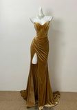 Ndyad Mermaid Sweetheart Neck Velvet Long Prom Dress Strapless Formal Evening Gown HZ1024