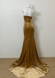 Ndyad Mermaid Sweetheart Neck Velvet Long Prom Dress Strapless Formal Evening Gown HZ1024