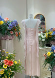Ndyad Pink Ruffled Bodycon Dress Chiffon V-Neck Ball Dress Birthday Dress HZ1024