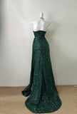 Ndyad Dark Green Sweetheart Neck Mermaid Long Prom Dress Sequin Strapless Formal Evening Dress HZ1024