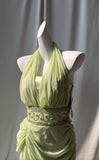 Ndyad Light Green V-neck Chiffon Beaded Sequins Floor-length Prom Dress Beautiful Birthday Evening Dress HZ1024