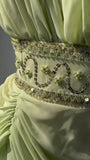 Ndyad Light Green V-neck Chiffon Beaded Sequins Floor-length Prom Dress Beautiful Birthday Evening Dress HZ1024