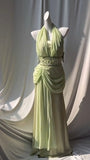 Ndyad Light Green V-neck Chiffon Beaded Sequins Floor-length Prom Dress Beautiful Birthday Evening Dress HZ1024