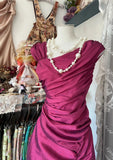 Ndyad Dark Pink Mermaid Pleated Satin Irregular Neckline Ball Dress Birthday Dress HZ1024