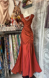 Ndyad Dark Pink Mermaid Pleated Satin Irregular Neckline Ball Dress Birthday Dress HZ1024