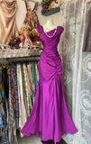 Ndyad Dark Pink Mermaid Pleated Satin Irregular Neckline Ball Dress Birthday Dress HZ1024
