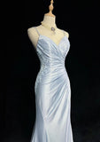 Ndyad Spaghetti Strap Mermaid Glitter Satin Long Prom Backless Applique Evening Gown Simple Wedding Dress HZ1024