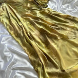 Ndyad Gold Spaghetti Strap Silk Sheath Prom Dresses Beaded Evening Gowns with Scarf HZ1024