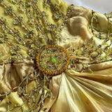 Ndyad Gold Spaghetti Strap Silk Sheath Prom Dresses Beaded Evening Gowns with Scarf HZ1024