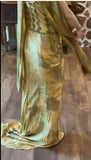 Ndyad Gold Spaghetti Strap Silk Sheath Prom Dresses Beaded Evening Gowns with Scarf HZ1024