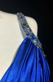 Ndyad Backless Beaded Satin Sheath Royal Blue Long Prom Dress Formal Evening Gown HZ1024
