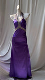Ndyad Purple Halter Satin Sheath Beaded Sequins Backless Prom Dress Temperament Evening Dress HZ1024