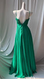 Ndyad Green Spaghetti Strap Chiffon A-Line Sequin Rhinestone Prom Dress Beautiful Bridal Dress HZ1024