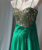 Ndyad Green Spaghetti Strap Chiffon A-Line Sequin Rhinestone Prom Dress Beautiful Bridal Dress HZ1024