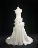 Ndyad White Strapless Mermaid Organza Long Prom Dress Simple Wedding Dress HZ1024