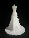 Ndyad White Strapless Mermaid Organza Long Prom Dress Simple Wedding Dress HZ1024