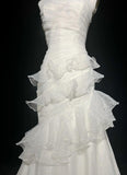 Ndyad White Strapless Mermaid Organza Long Prom Dress Simple Wedding Dress HZ1024