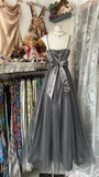 Ndyad Silver Grey A-Line Spaghetti Straps Tulle Satin Long Prom Dress Gorgeous Birthday Dress Evening Dress HZ1024