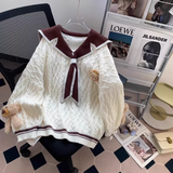 Ndyad collar preppy style bear women's long sleeve sweater HZ1024