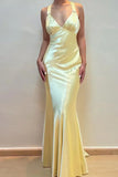 Ndyad Sheath V Neck Yellow Long Backless Prom Dress Sleeveless Party Dress HZ1024