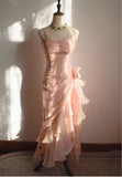 Ndyad Blush Pink Spaghetti Straps Sleeveless Chiffon Prom Dress Vintage Birthday Evening Dress HZ1024
