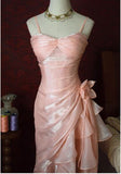 Ndyad Blush Pink Spaghetti Straps Sleeveless Chiffon Prom Dress Vintage Birthday Evening Dress HZ1024