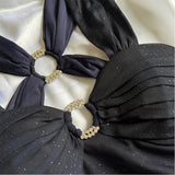 Ndyad dresses under $160||Elegant Gradient Navy Blue Sheath Spaghetti Straps Sparkling Chiffon Prom Dress for Party HZ1024