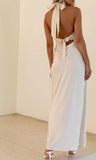 Ndyad V-neck Sheath Halter Satin Backless Long Prom Dress Pretty Evening Dress HZ1024