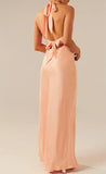 Ndyad V-neck Sheath Halter Satin Backless Long Prom Dress Pretty Evening Dress HZ1024