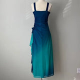 Ndyad Gradient Blue Glitter Chiffon Sweetheart Neck Prom Dress Birthday Dress HZ1024