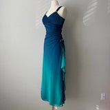 Ndyad Gradient Blue Glitter Chiffon Sweetheart Neck Prom Dress Birthday Dress HZ1024
