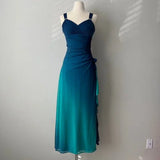 Ndyad Gradient Blue Glitter Chiffon Sweetheart Neck Prom Dress Birthday Dress HZ1024