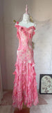 Ndyad Pink Spaghetti Strap Sheath Vintage Chiffon Sequined Ball Dress Birthday Party Dress HZ1024