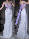 Ndyad Purple Spaghetti Strap Mermaid Chiffon Backless Sleeveless Prom Dress Sexy Party Evening Dress HZ1024
