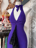 Ndyad Purple V-neck Lace Mermaid Long Prom Dress Backless Birthday Party Dress HZ1024