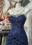 Ndyad Navy Mermaid Strapless Prom Dress Backless Chiffon Birthday Evening Dress HZ1024