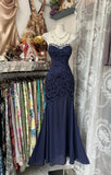 Ndyad Navy Mermaid Strapless Prom Dress Backless Chiffon Birthday Evening Dress HZ1024