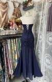Ndyad Navy Mermaid Strapless Prom Dress Backless Chiffon Birthday Evening Dress HZ1024