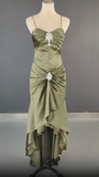 Ndyad Spaghetti Strap Mermaid Satin Dark Green Long Prom Dress Gorgeous Evening Dress HZ1024