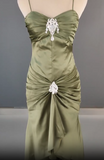 Ndyad Spaghetti Strap Mermaid Satin Dark Green Long Prom Dress Gorgeous Evening Dress HZ1024
