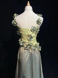 Ndyad Olive Green Spaghetti Straps Sheath Beaded Prom Dress Gorgeous 3D Flowers Formal Evening Dress HZ1024